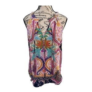 Rose & Olive V-Neck Colorful Paisley Sleeveless Tassel Tie Top NWT Size S